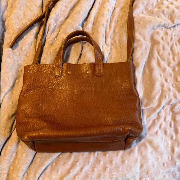 Portland Leather Goods Mini Crossbody Tote | Cognac Brown Leather - Picture 7 of 11